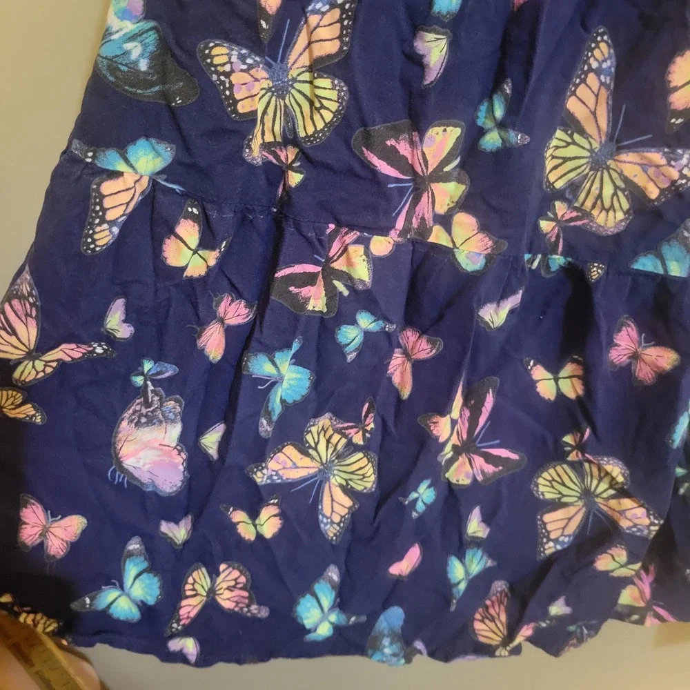 Justice Butterfly Maxi Dress Girls L 12/14 Navy Blue Excellent Tiered Smocked